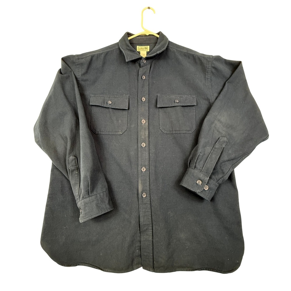 L.L.Bean Heavy Flannel Mens‎ XL Navy Blue Button Down Long Sleeve Cotton Shirt